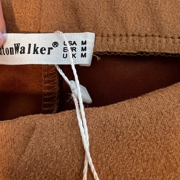 CantonWalker Womens Suede Elastic Waist Side Slit Mini Skirt Brown Medium NWT - Picture 4 of 5